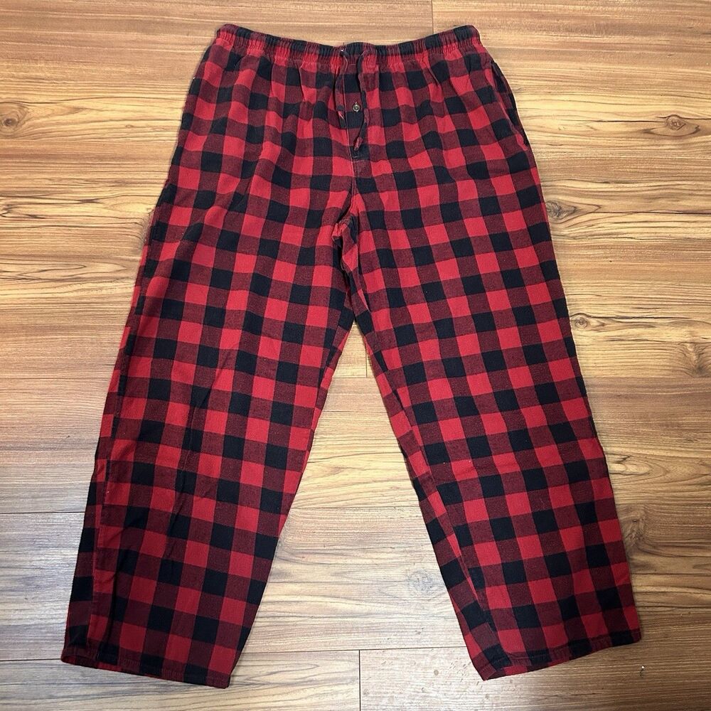 Faded Glory Mens L 36-38 Red Black Buffalo Plaid Flannel Pajama Pants